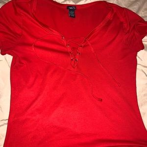 V Neck Lace Up Tee